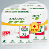 Nateen Combi Plus Incontinence Adult Diaper,X-Large,Waist Size 130-175cm,10 Count Adult Diapers, with Super Absorbent Layer, Leak Guard,Disposable Underwear for Men&Women-3400ml Absorbency.