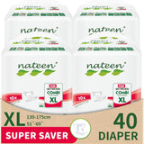 Nateen Combi Plus Incontinence Adult Diaper,X-Large,Waist Size 130-175cm,10 Count Adult Diapers, with Super Absorbent Layer, Leak Guard,Disposable Underwear for Men&Women-3400ml Absorbency.