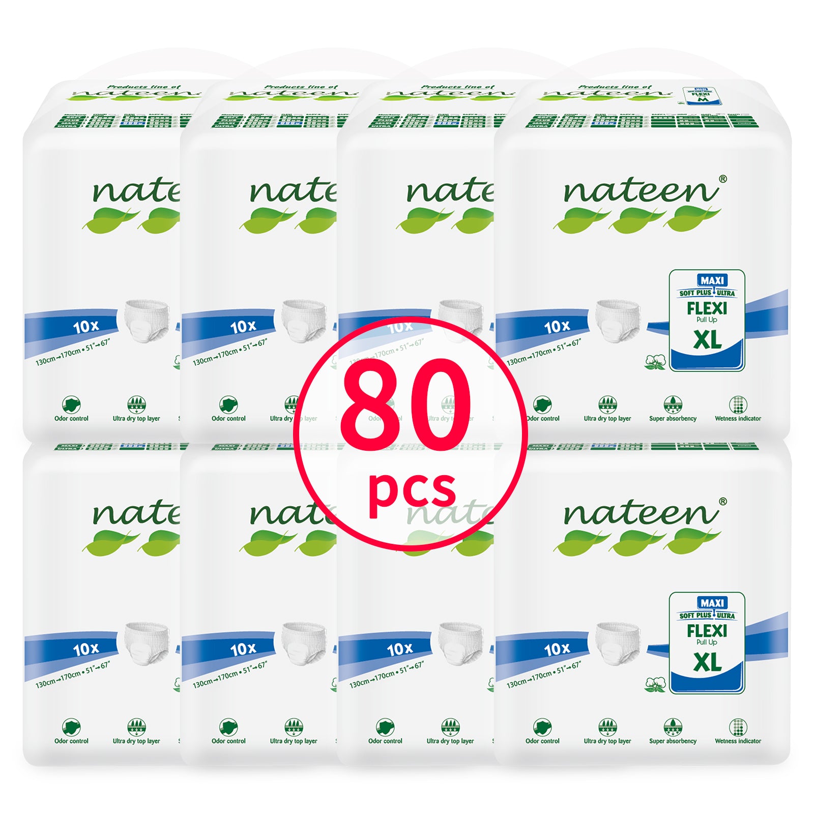 Nateen Flexi Maxi Adult Diapers Pants,Incontinence Night Time Pull Up,Extra Large,Waist Size 130-170cm,10 Count Adult Pull Ups,Superior Comfort,Excellent Combination of Protection. (10 Count)