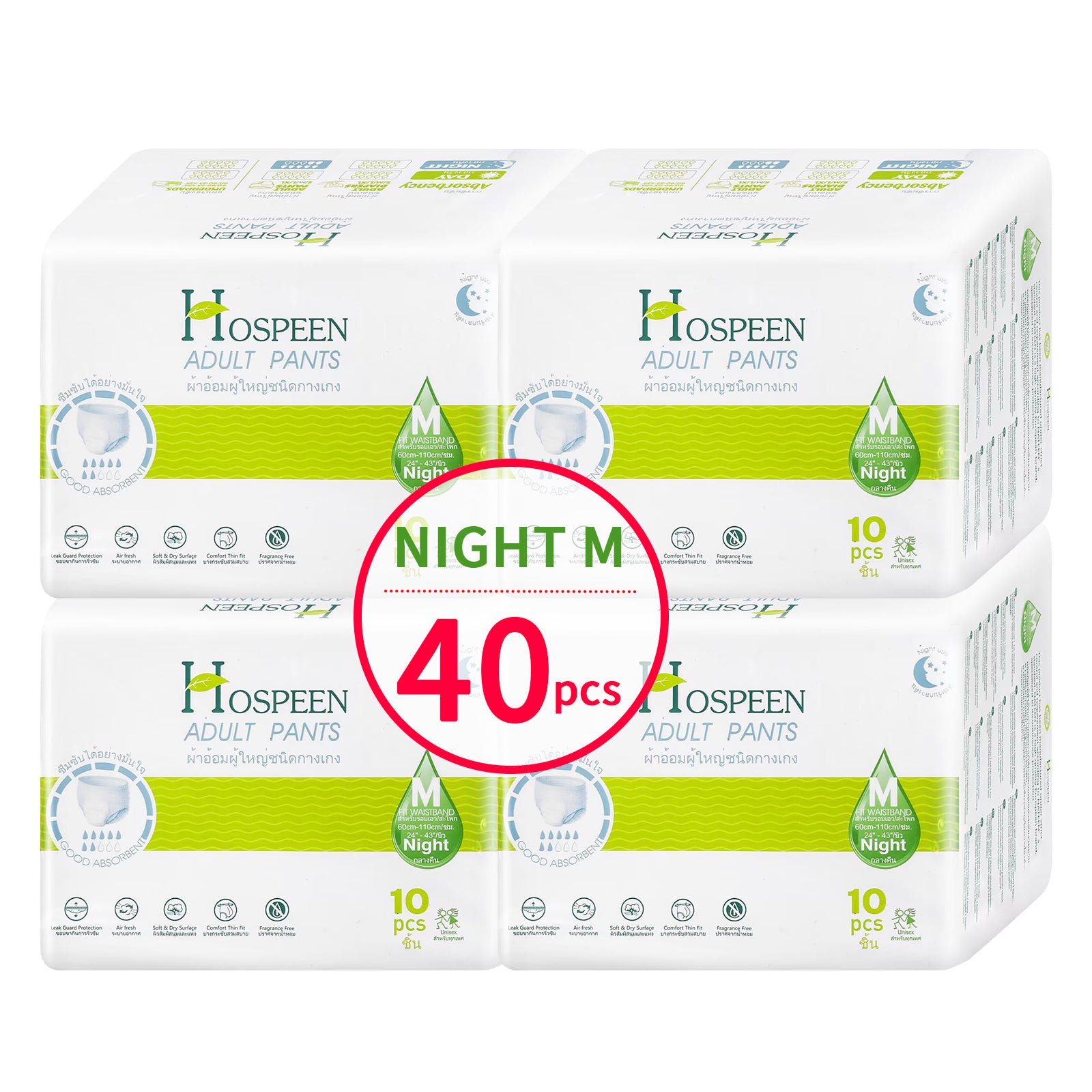 Nateen Hospeen Adult Diapers,Period Pants for Sanitary Protection,Waist Size 60-110cm,Medium, Night Unisex Adult Pull Ups,Panty Style Sanitary Pads for Women,Super Soft Fit.