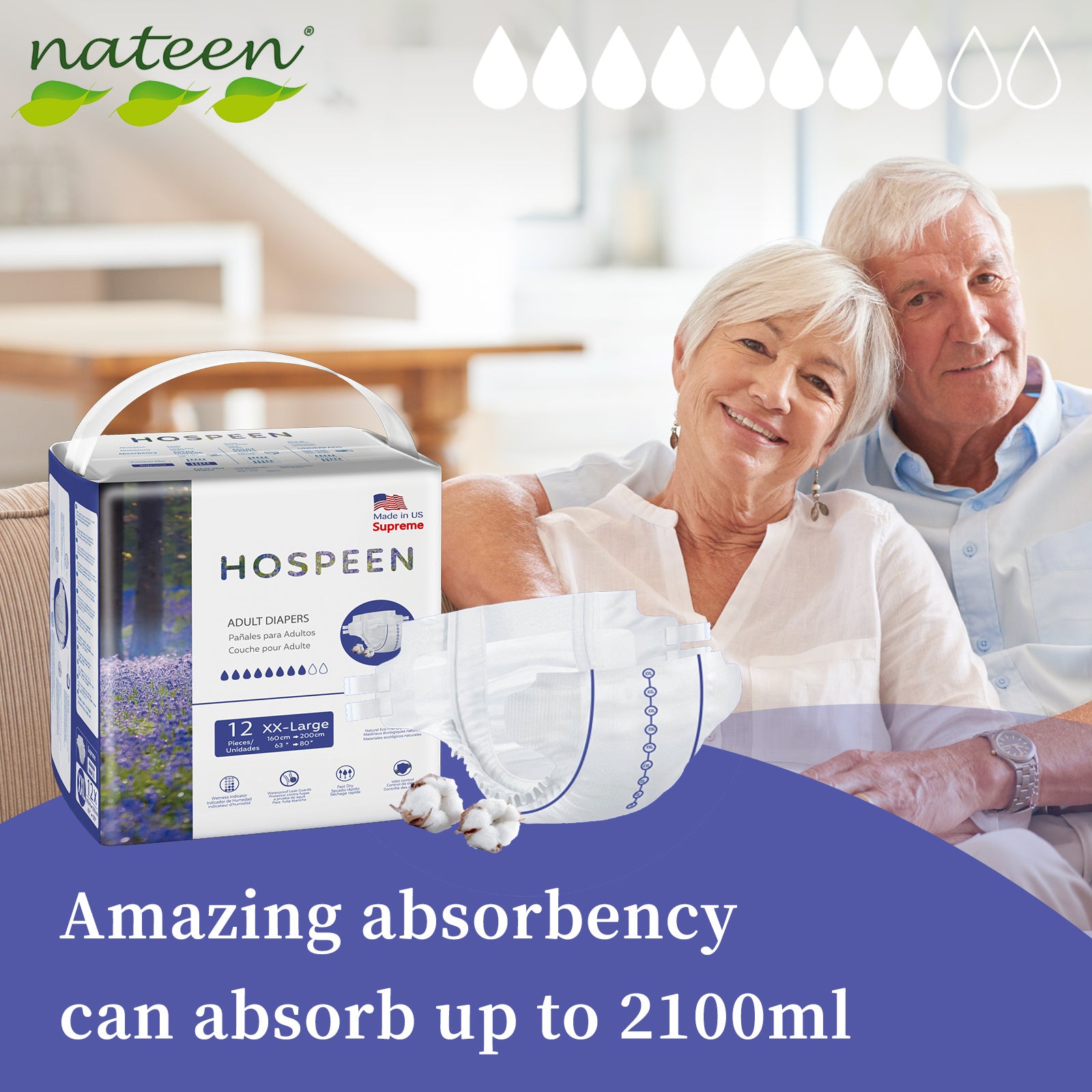 Hospeen Supreme Incontinence Adult Diaper, Size XXL,Waist Size 160-200cm,2100ml Absorbency