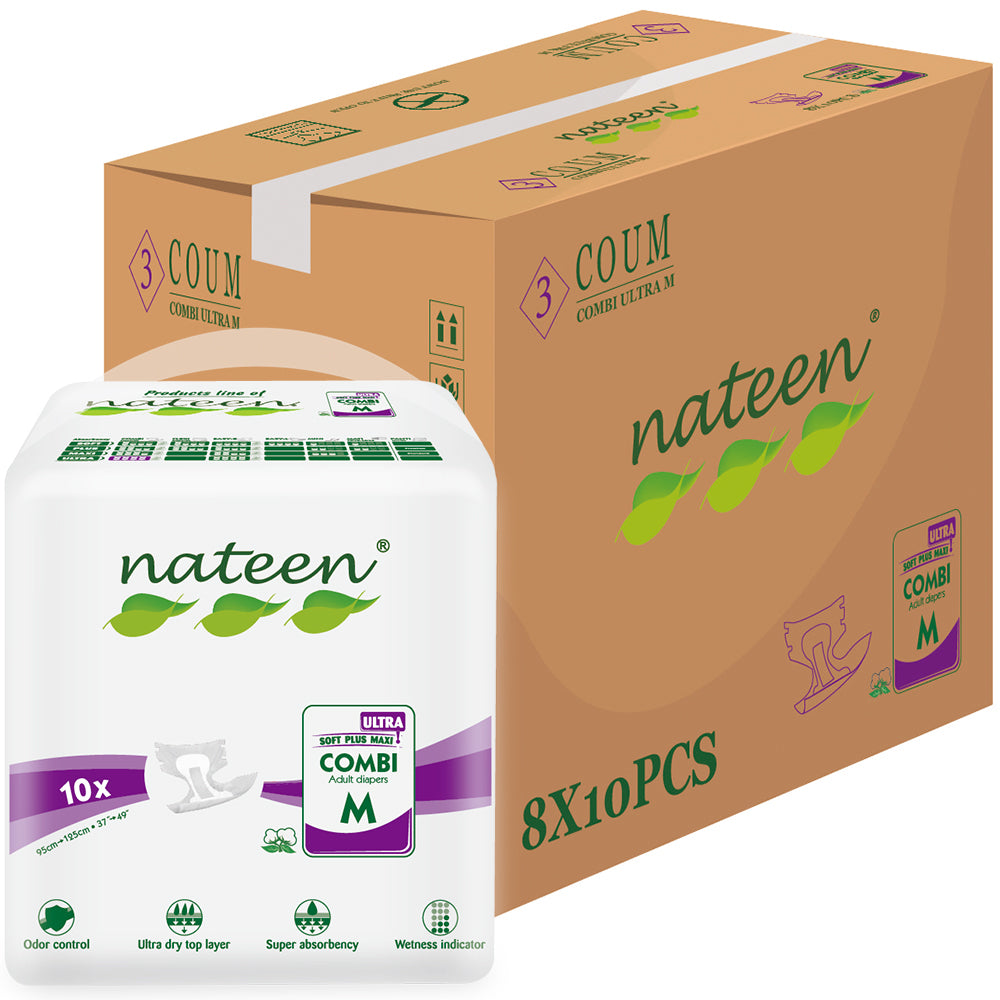 Nateen Super Ultra Incontinence Adult Diaper,Medium,Waist Size 95-125cm,10 Count Adult Diapers,Disposable Underwear for Men&Women,Briefs with Maximum Absorbency, Leak Protection-3700ml Absorbency.
