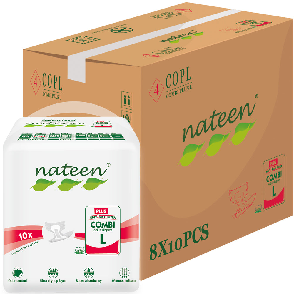 Nateen Combi Plus Incontinence Adult Diaper,Large,Waist Size 115-150cm,10 Count Adult Diapers,with Super Absorbent Layer, Leak Guard,Disposable Underwear for Men&Women,2850ml Absorbency.