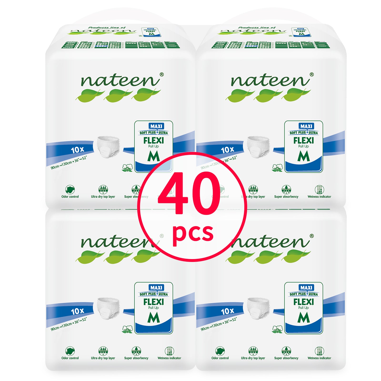 Nateen Flexi Maxi Adult Diapers Pants,Incontinence Night Time Pull Up,Medium,Waist Size 90-130cm,10 Count Adult Pull Ups,Superior Comfort,Excellent Combination of Protection. (10 Count)