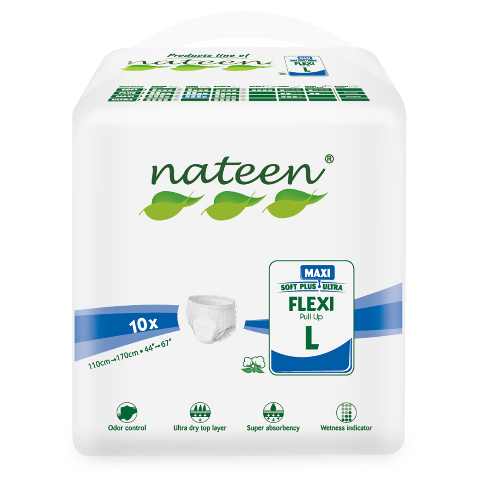 Nateen Flexi Maxi Adult Diapers Pants,Incontinence Night Time Pull Up,Large,Waist Size 110-170cm,10 Count Adult Pull Ups,Superior Comfort,Excellent Combination of Protection. (10 Count)