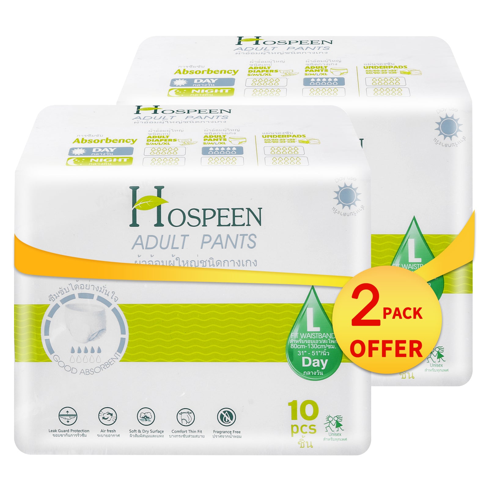 Nateen Hospeen Adult Diapers Pants,Period Pants for Sanitary Protection,Waist Size 80-130cm,Large,Day Unisex Adult Pull Ups,Panty Style Sanitary Pads for Women,Super Soft Fit.