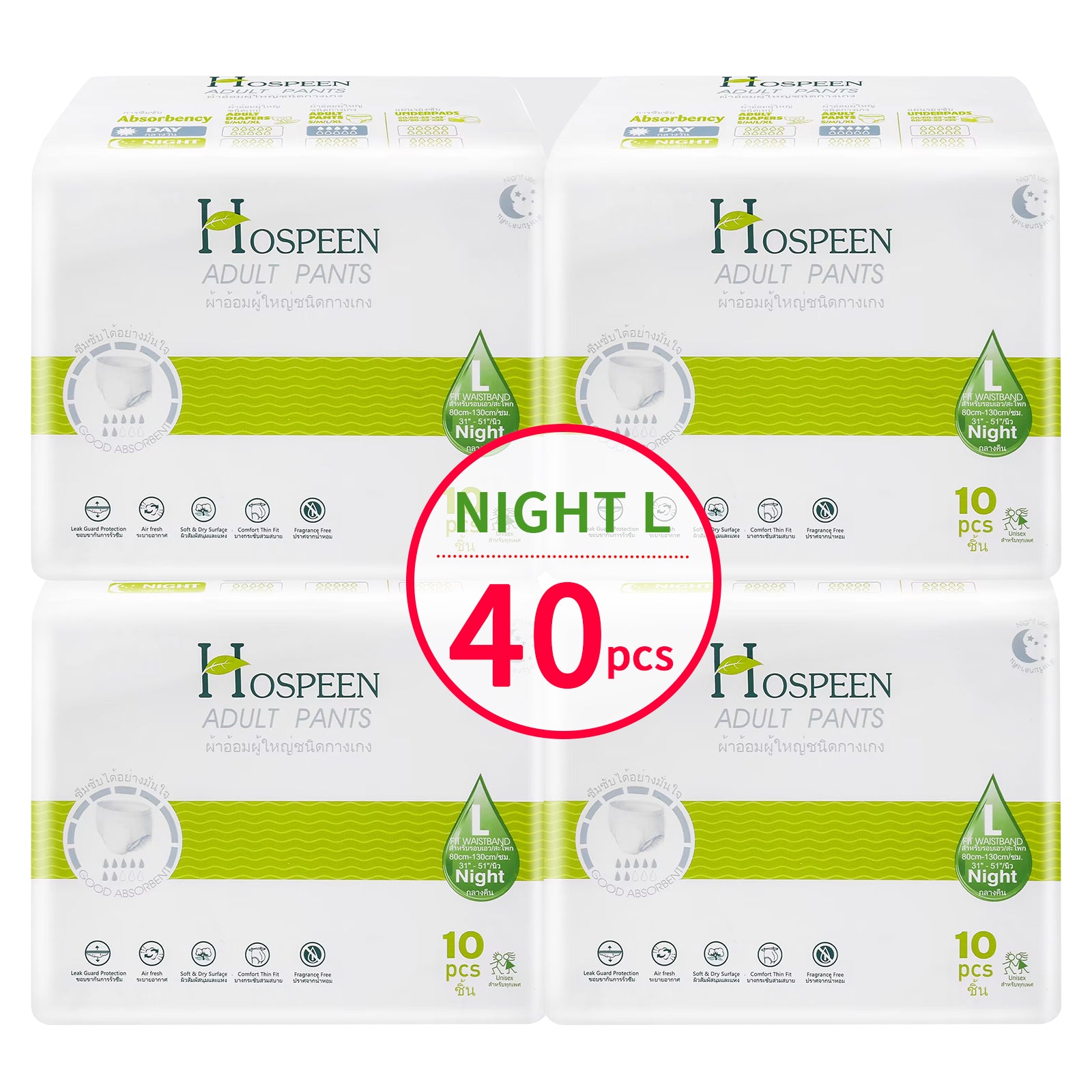 Nateen Hospeen Adult Diapers Pants,Period Pants for Sanitary Protection,Waist Size 80-130cm,Large,Night Unisex Adult Pull Ups,Panty Style Sanitary Pads for Women,Super Soft Fit.