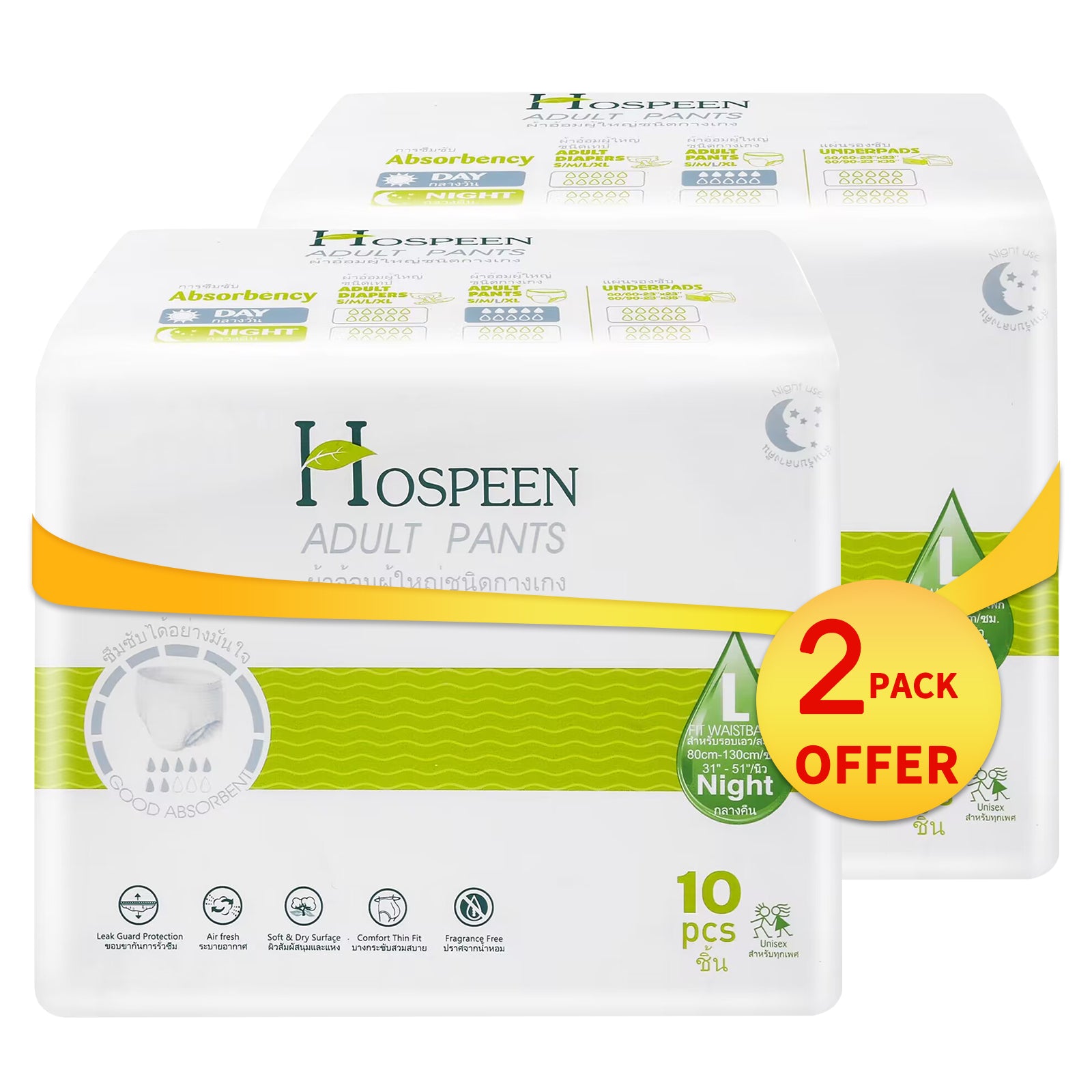 Nateen Hospeen Adult Diapers Pants,Period Pants for Sanitary Protection,Waist Size 80-130cm,Large,Night Unisex Adult Pull Ups,Panty Style Sanitary Pads for Women,Super Soft Fit.