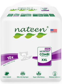 Nateen X-Ultra Incontinence Adult Diaper,XXL,Waist Size 160-210cm,10 Count Adult Diapers,Disposable Underwear for Men&Women,Briefs with Maximum Absorbency, Leak Protection-6000ml Absorbency.