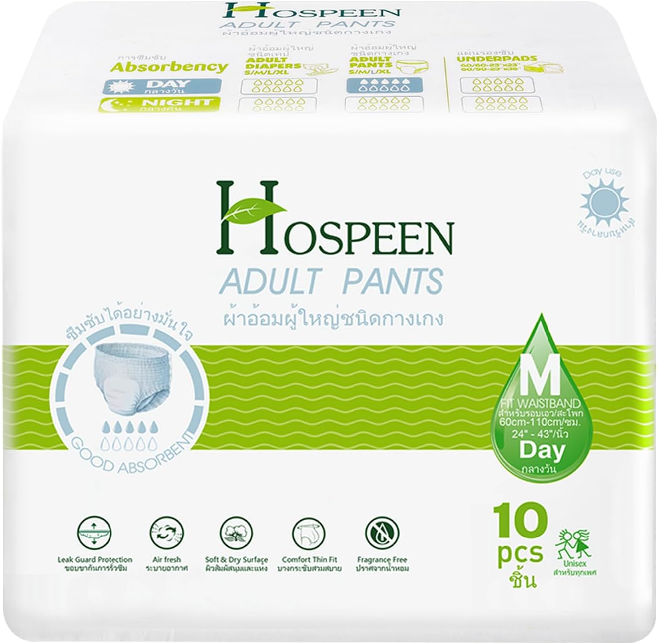 Nateen Hospeen Adult Diapers Pants,Period Panties for Sanitary Protection,Waist Size 60-110cm,Medium,Day Unisex Adult Pull Ups,with 360 Dgree Elastic Waistband,Super Soft Fit.