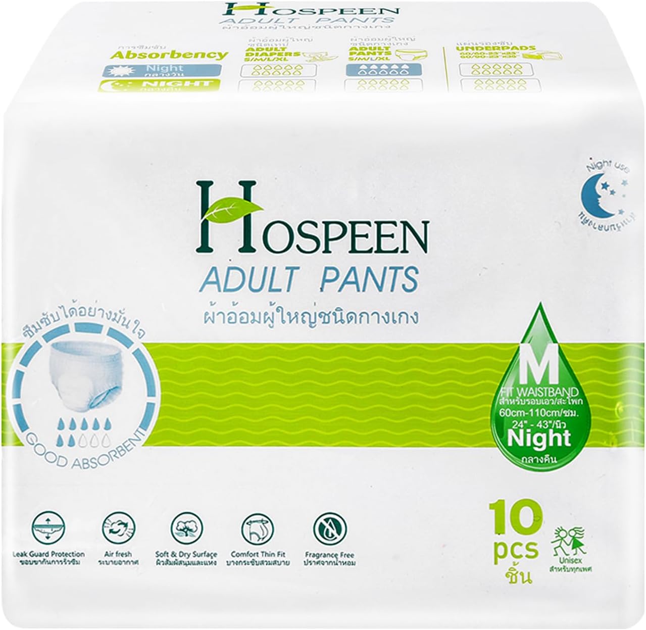 Nateen Hospeen Adult Diapers,Period Pants for Sanitary Protection,Waist Size 60-110cm,Medium, Night Unisex Adult Pull Ups,Panty Style Sanitary Pads for Women,Super Soft Fit.