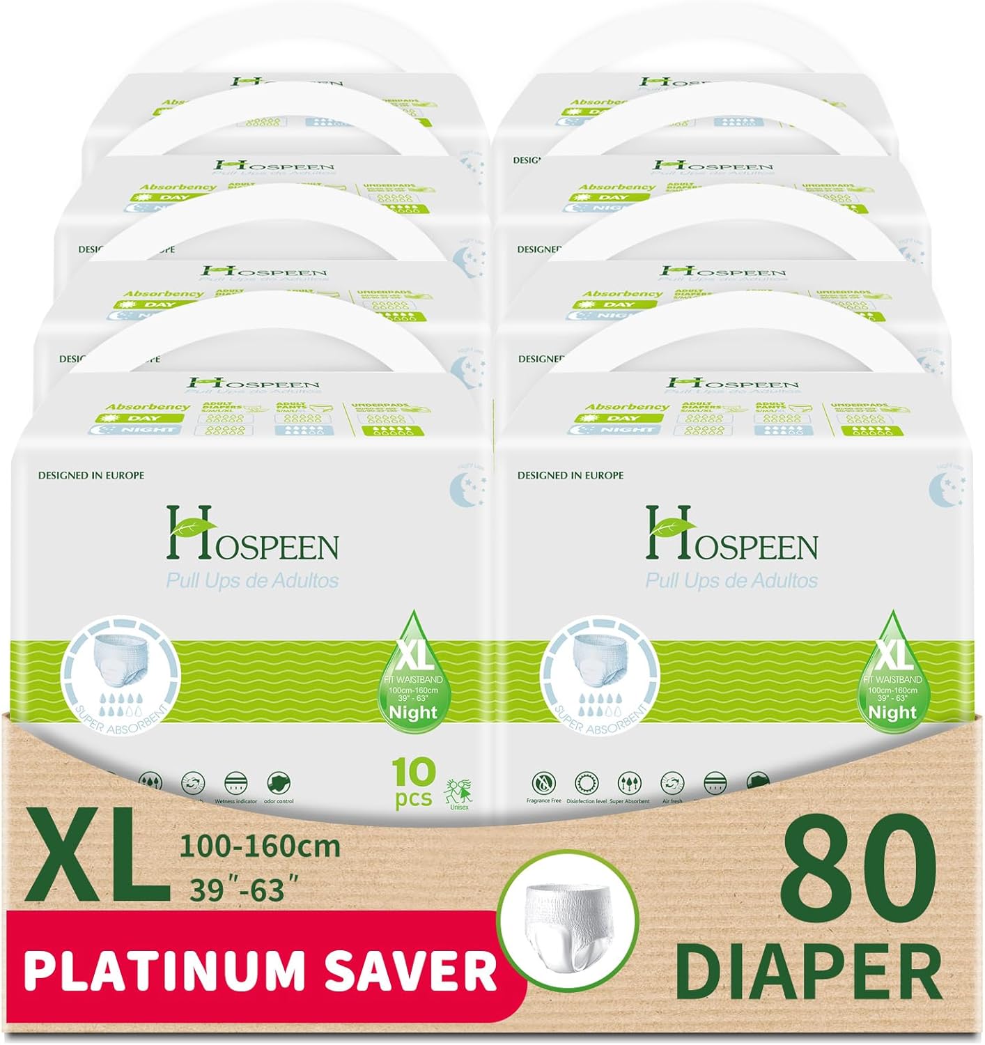 Nateen Hospeen Adult Diapers Pants,Period Pants for Sanitary Protection,Extra Large,Waist Size 100-160 cm, Night Unisex Adult Pull Ups,Panty Style Sanitary Pads for Women,Super Soft Fit.