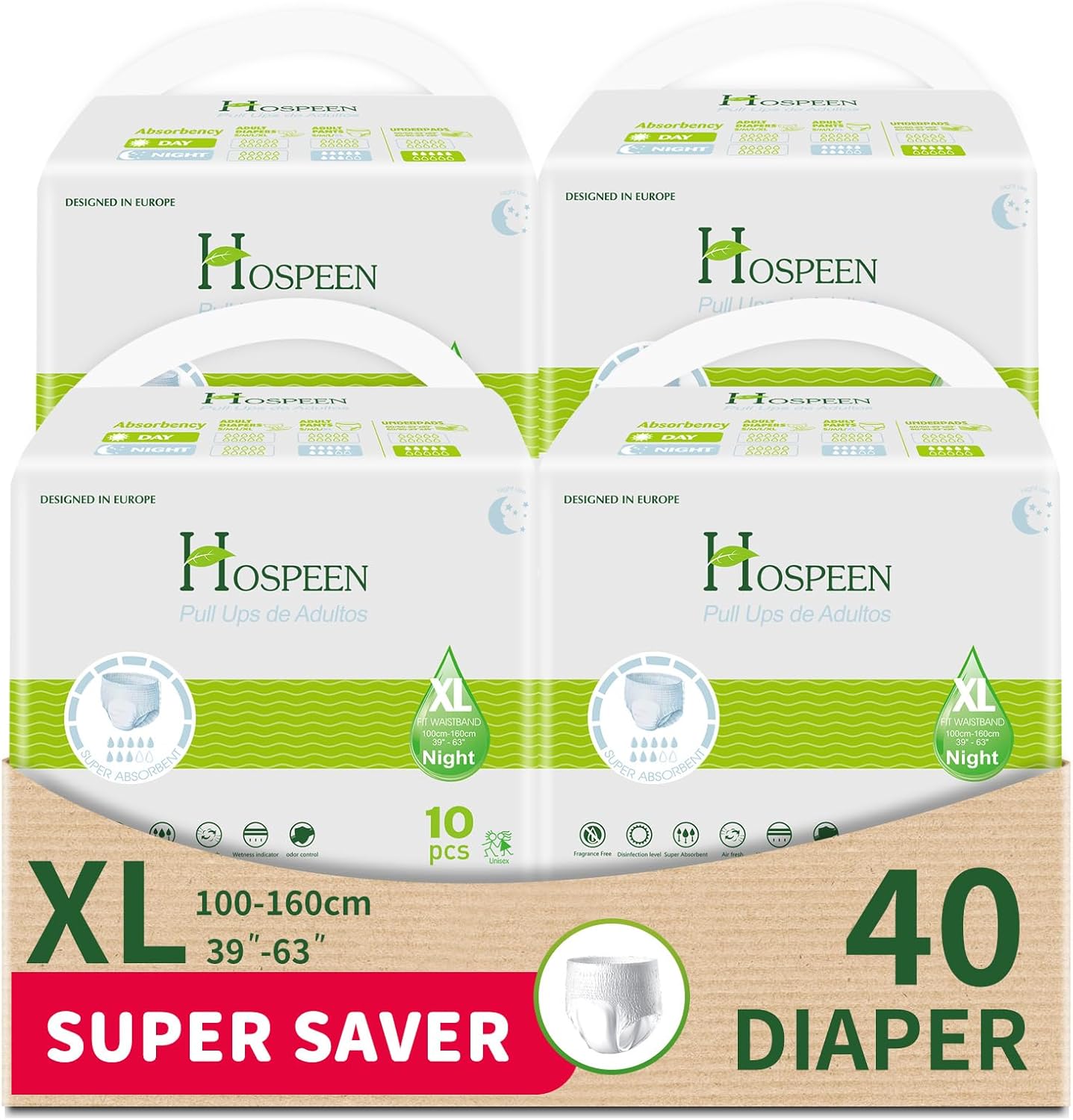 Nateen Hospeen Adult Diapers Pants,Period Pants for Sanitary Protection,Extra Large,Waist Size 100-160 cm, Night Unisex Adult Pull Ups,Panty Style Sanitary Pads for Women,Super Soft Fit.