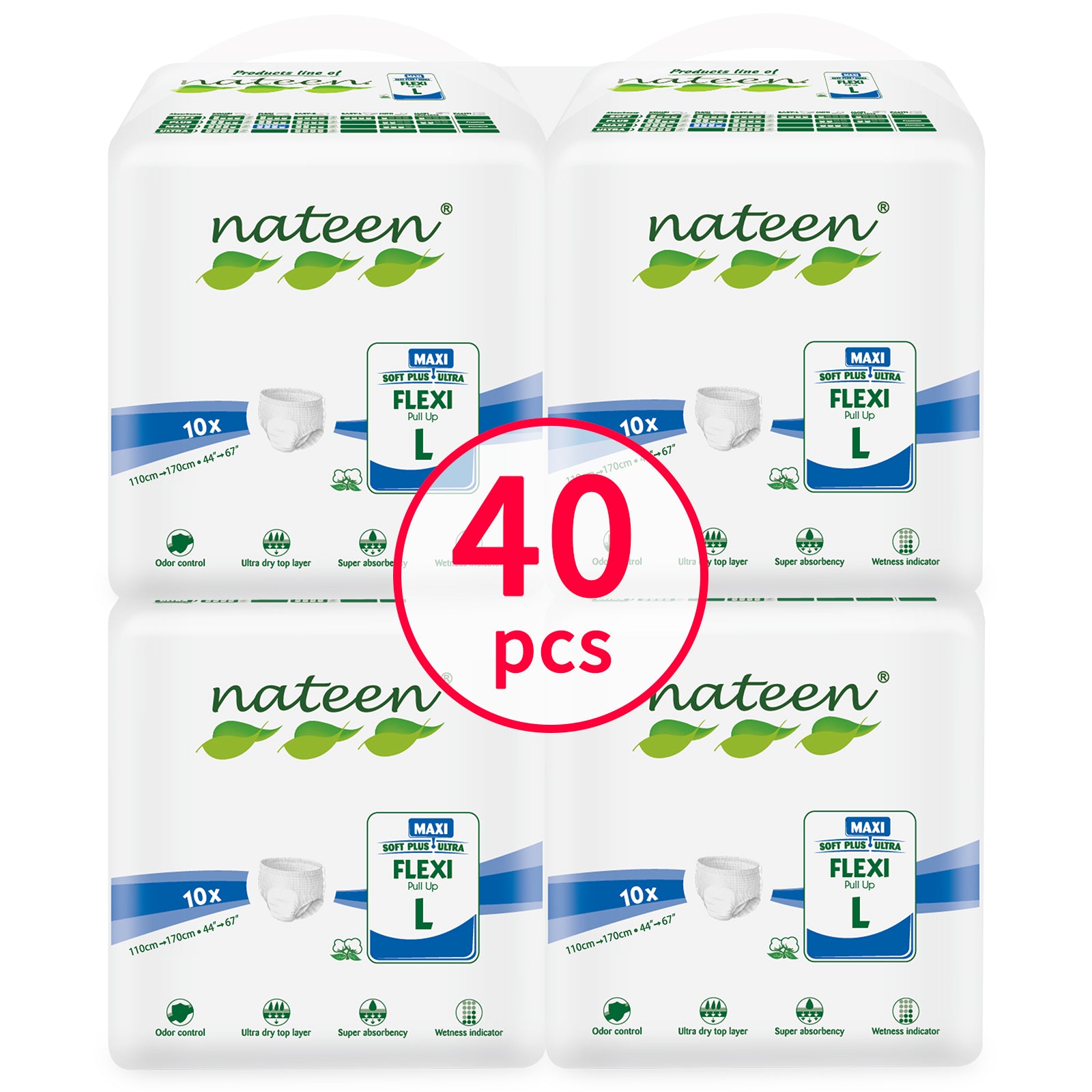 Nateen Flexi Maxi Adult Diapers Pants,Incontinence Night Time Pull Up,Large,Waist Size 110-170cm,10 Count Adult Pull Ups,Superior Comfort,Excellent Combination of Protection. (10 Count)