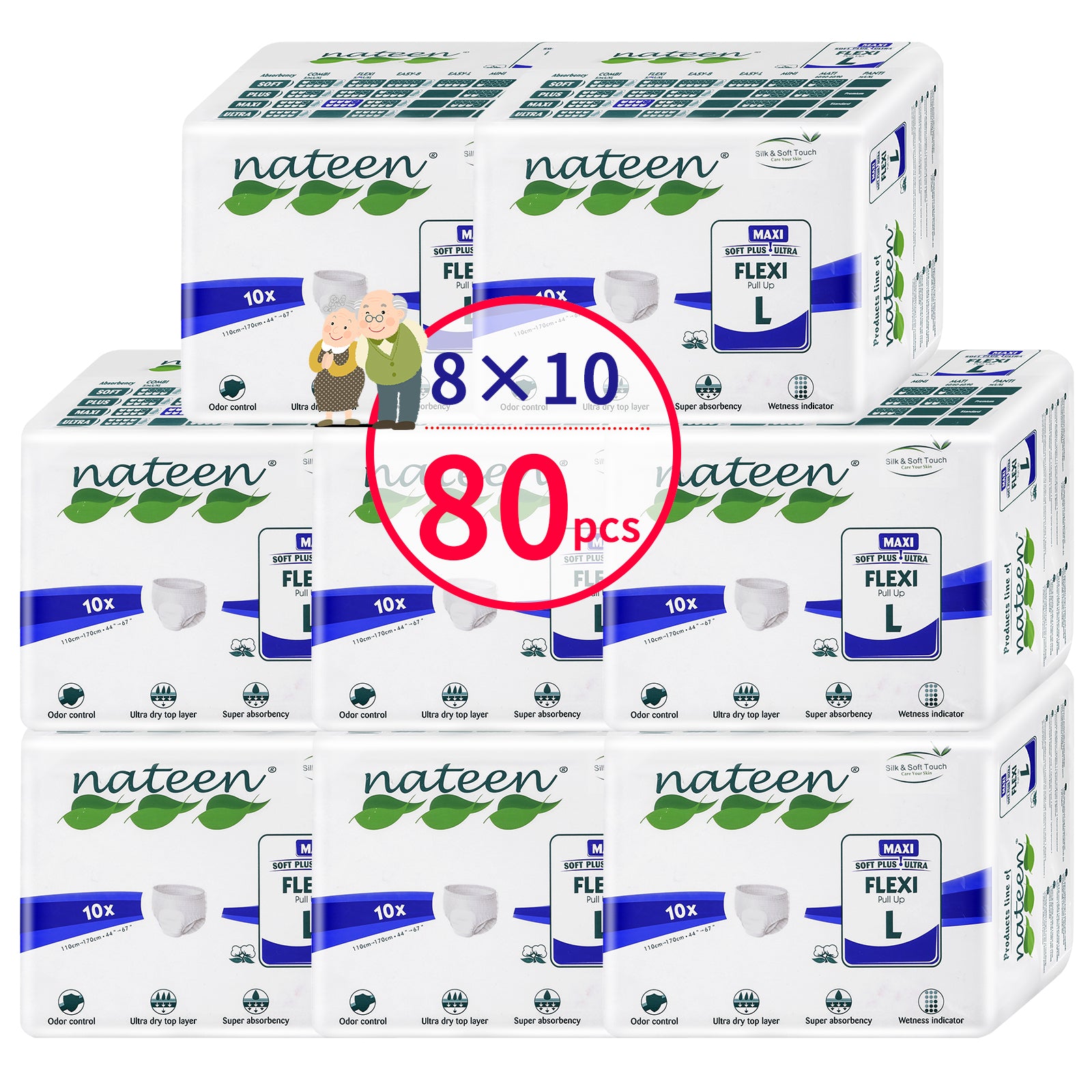 Nateen Flexi Maxi Adult Diapers Pants,Incontinence Night Time Pull Up,Large,Waist Size 110-170cm,10 Count Adult Pull Ups,Superior Comfort,Excellent Combination of Protection. (10 Count)