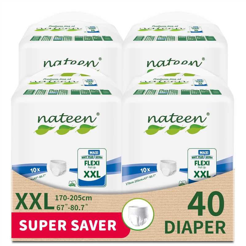 Nateen Flexi Maxi Adult Diapers Pants,Incontinence Night Time Pull Up,XXL,Waist Size 170-205cm,10 Count Adult Pull Ups,Superior Comfort,Excellent Combination of Protection.