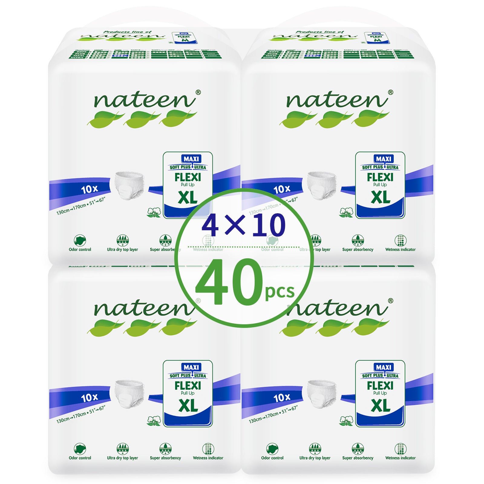 Nateen Flexi Maxi Adult Diapers Pants,Incontinence Night Time Pull Up,Extra Large,Waist Size 130-170cm,10 Count Adult Pull Ups,Superior Comfort,Excellent Combination of Protection. (10 Count)