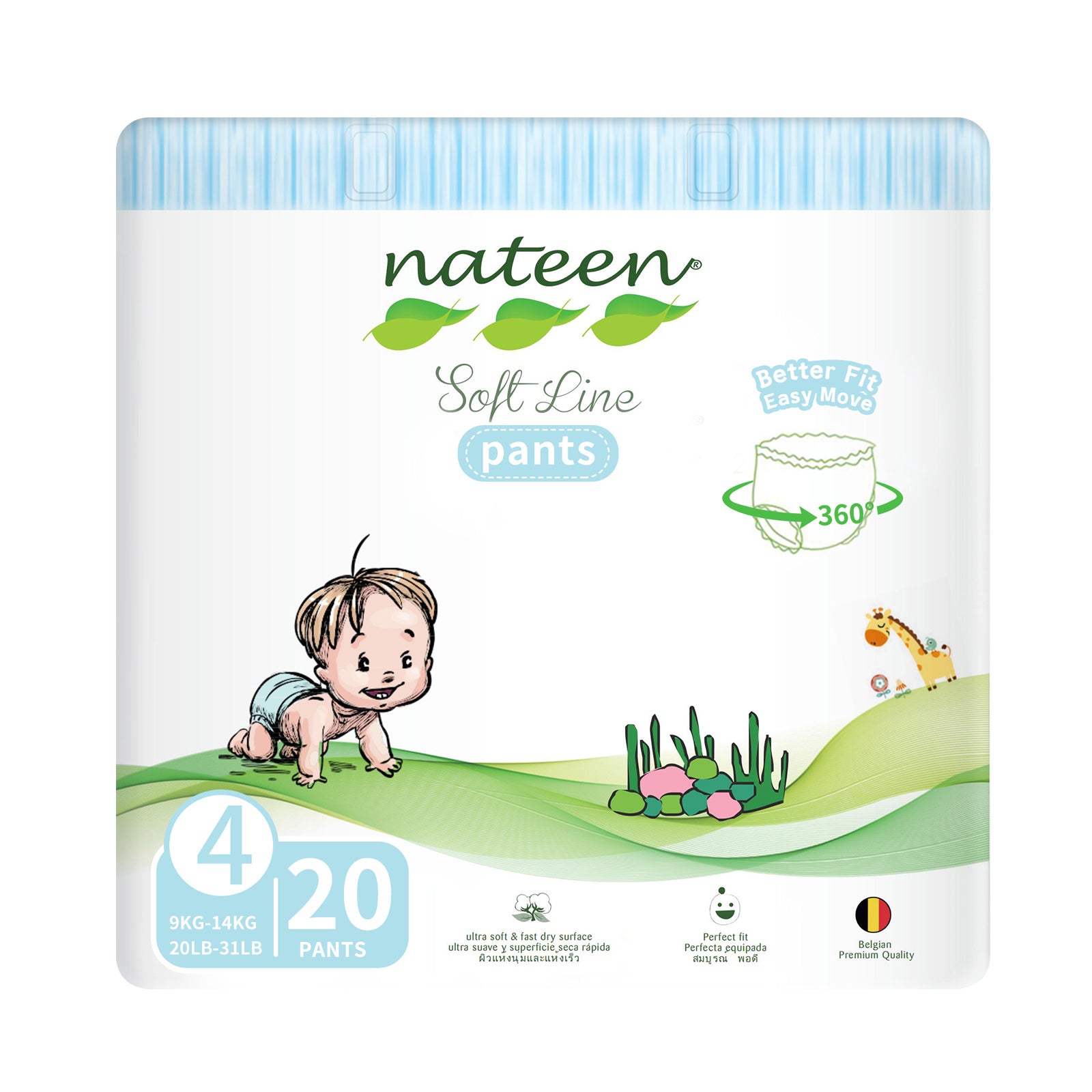 Nateen Soft Line Baby Pants Diapers,Size 4 (9-14kg),Large Baby Pull Ups,Diaper Pants,Super Soft and Breathable Baby Diapers Pants.