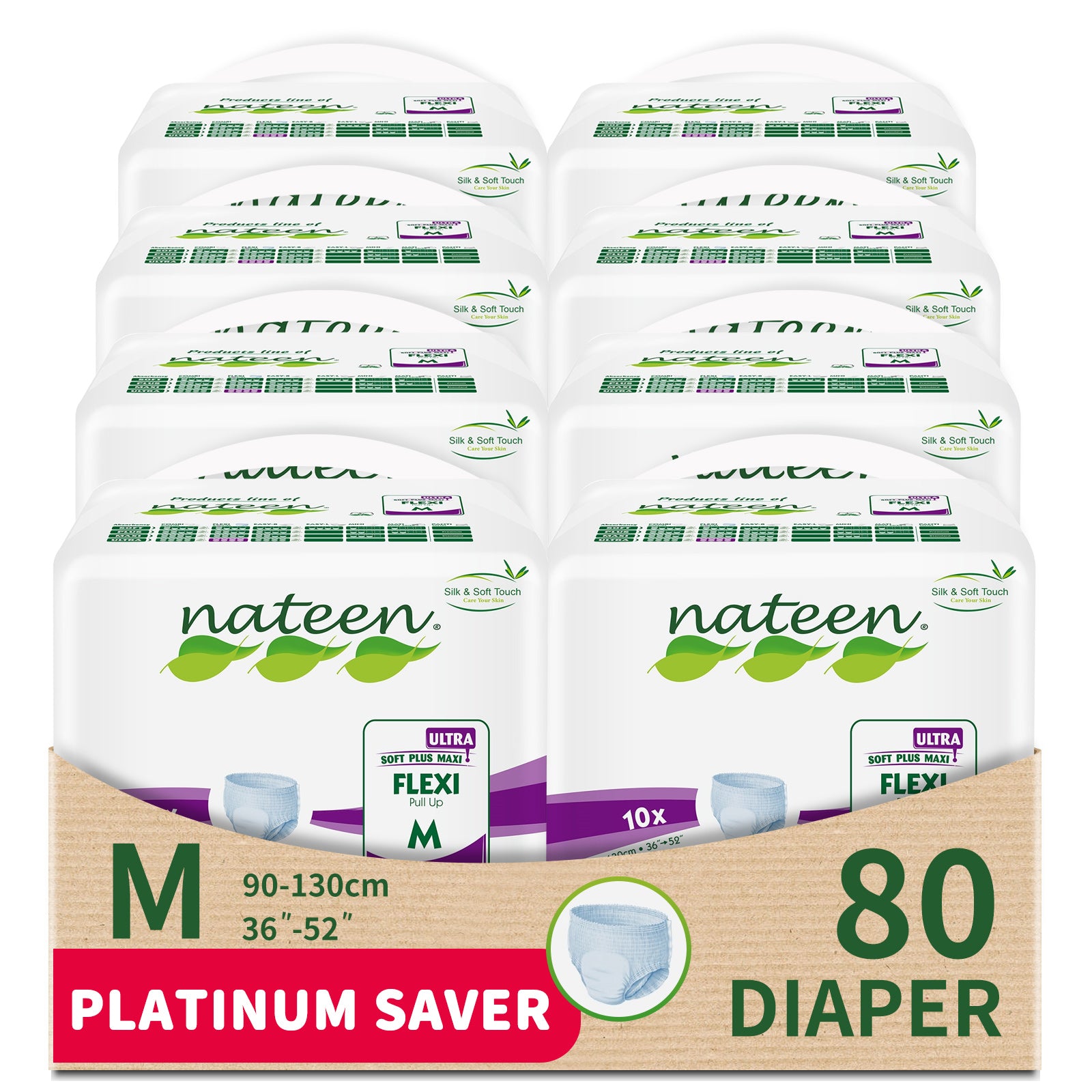 Nateen Flexi Ultra Adult Diapers Pants, ultima absorbency Incontinece Pull Ups, Medium,Waist Size 90-130cm,10 Count Adult Pants diaper,Superior Comfort,Excellent Combination of Protection.