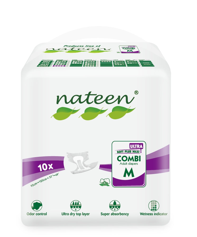 Nateen Super Ultra Incontinence Adult Diaper,Medium,Waist Size 95-125cm,10 Count Adult Diapers,Disposable Underwear for Men&Women,Briefs with Maximum Absorbency, Leak Protection-3700ml Absorbency.