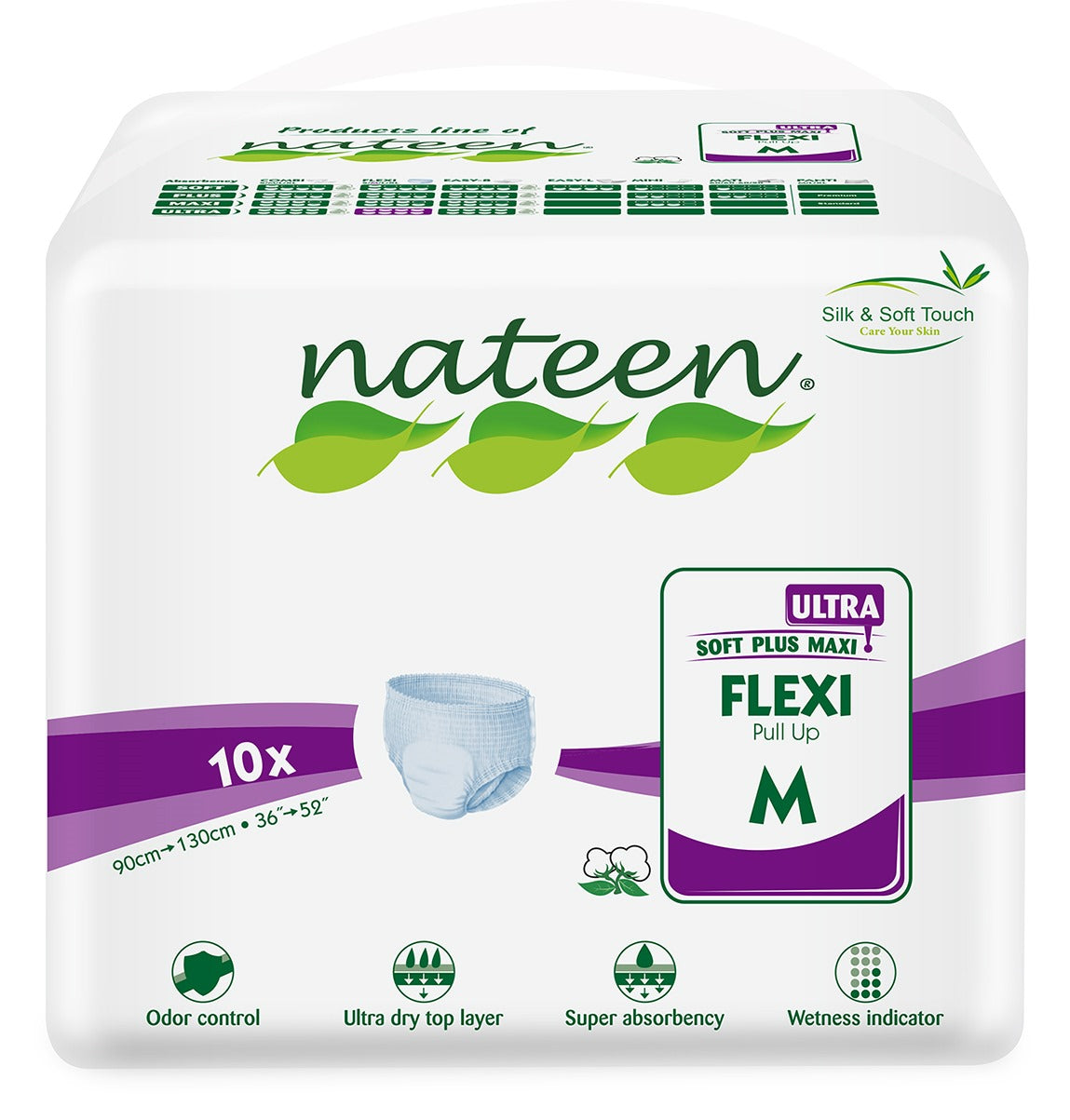 Nateen Flexi Ultra Adult Diapers Pants, ultima absorbency Incontinece Pull Ups, Medium,Waist Size 90-130cm,10 Count Adult Pants diaper,Superior Comfort,Excellent Combination of Protection.