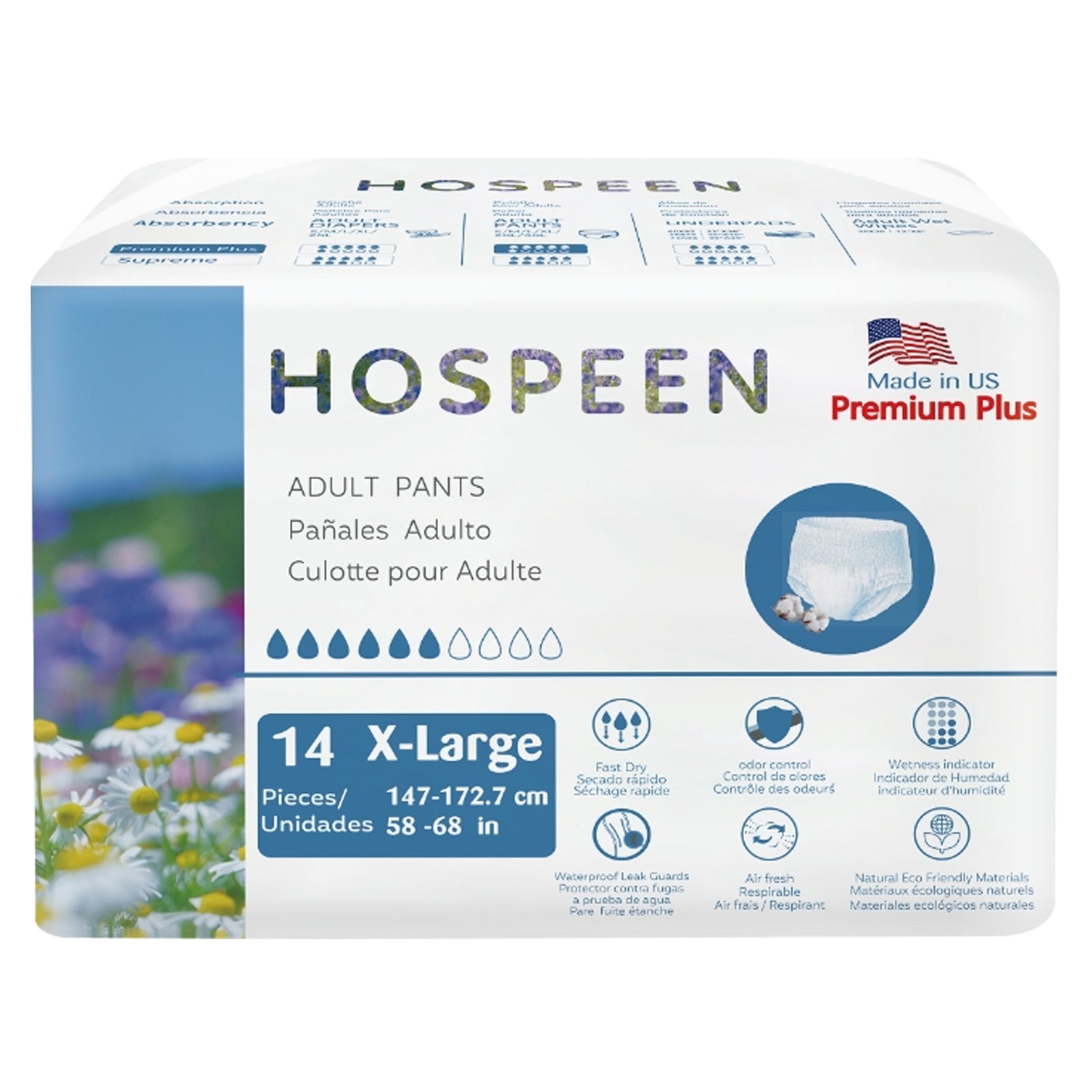 Nateen Hospeen Premium Plus Incontinence Adult diaper pants for Women and Men,Adult Pull Ups Size XL, Period Pants for Women.Waist Size 147-172cm,14 Count Day adult pants diaper.