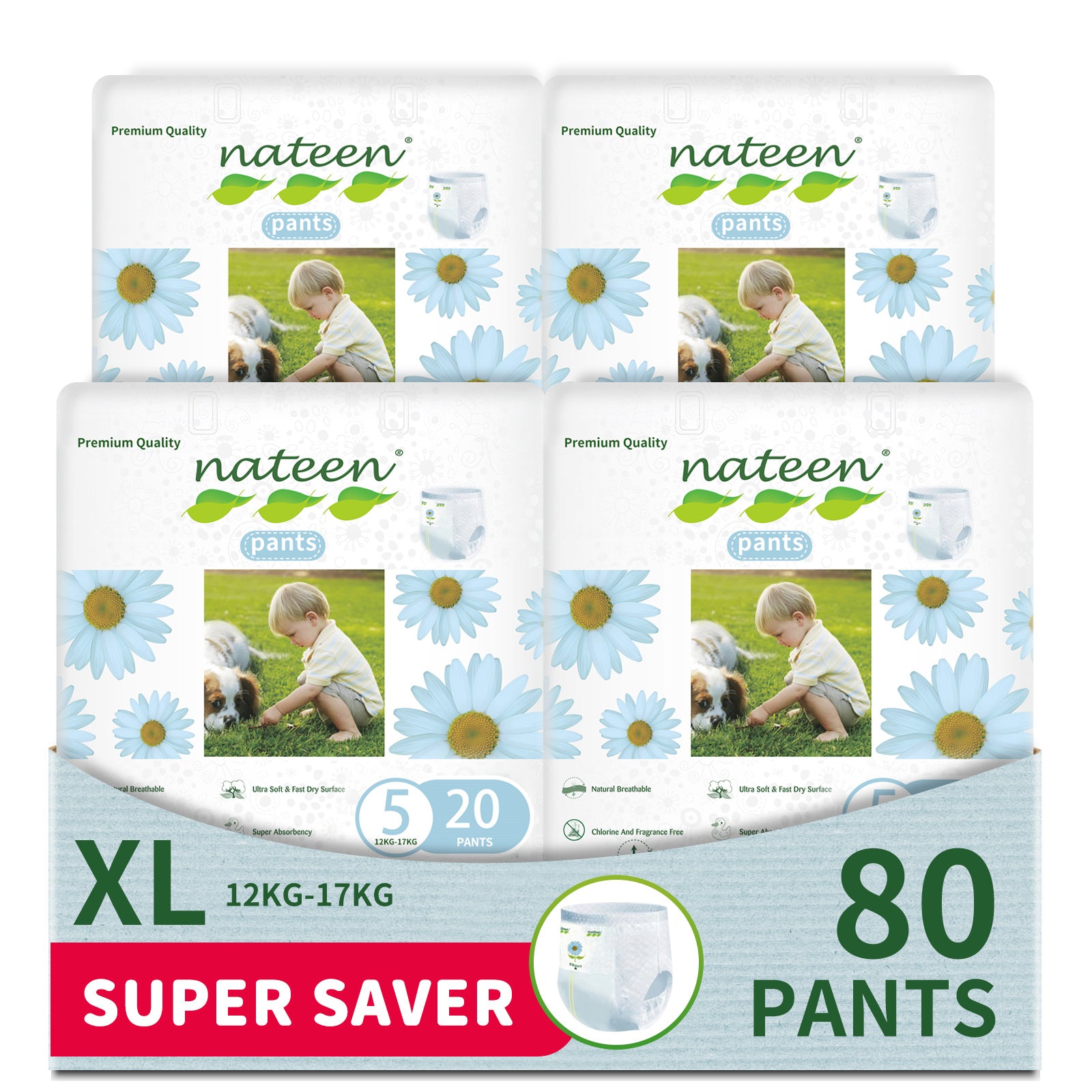 Nateen Premium Baby Pants Diapers,Size 5 (12-17kg),X-Large Baby Pull Ups,Super Absorbent,Ultra Thin Baby Diapers Pants.