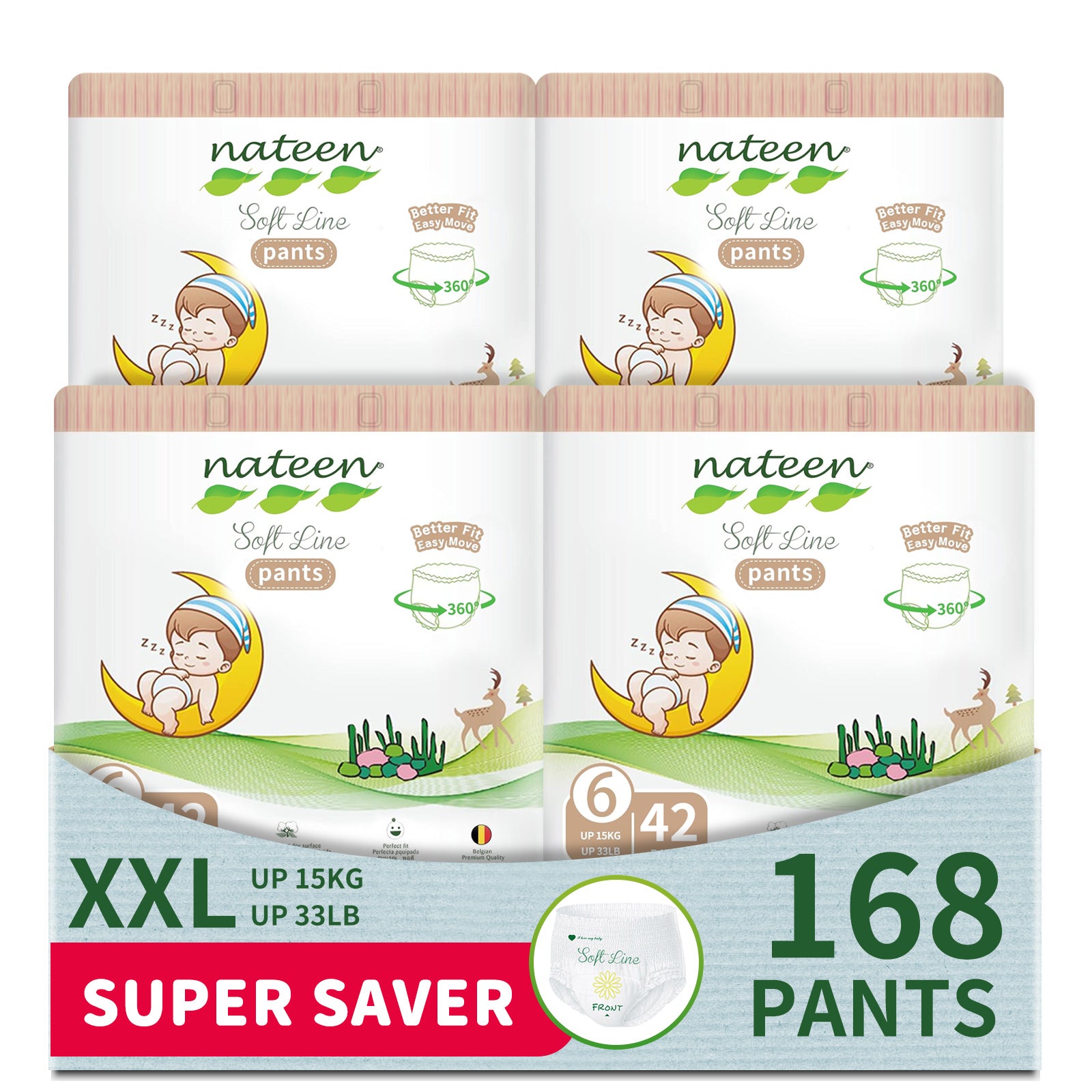 Nateen Soft Line Baby Pants Diapers,Size 6 (15+kg),XX-Large Baby Pulls,Diaper Pants,Super Soft and Breathable Baby Diapers Pants.