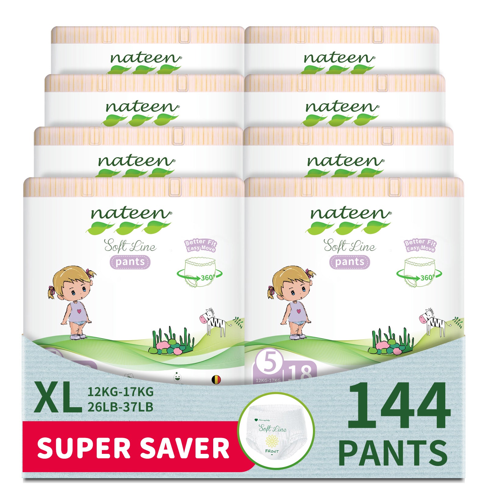 Nateen Soft Line Baby Pants Diapers,Size 5 (12-17kg), X-Large Baby Pull Ups,Diaper Pants,Super Soft and Breathable Baby Diapers Pants
