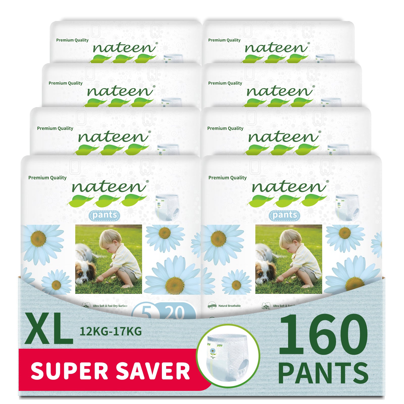 Nateen Premium Baby Pants Diapers,Size 5 (12-17kg),X-Large Baby Pull Ups,Super Absorbent,Ultra Thin Baby Diapers Pants.
