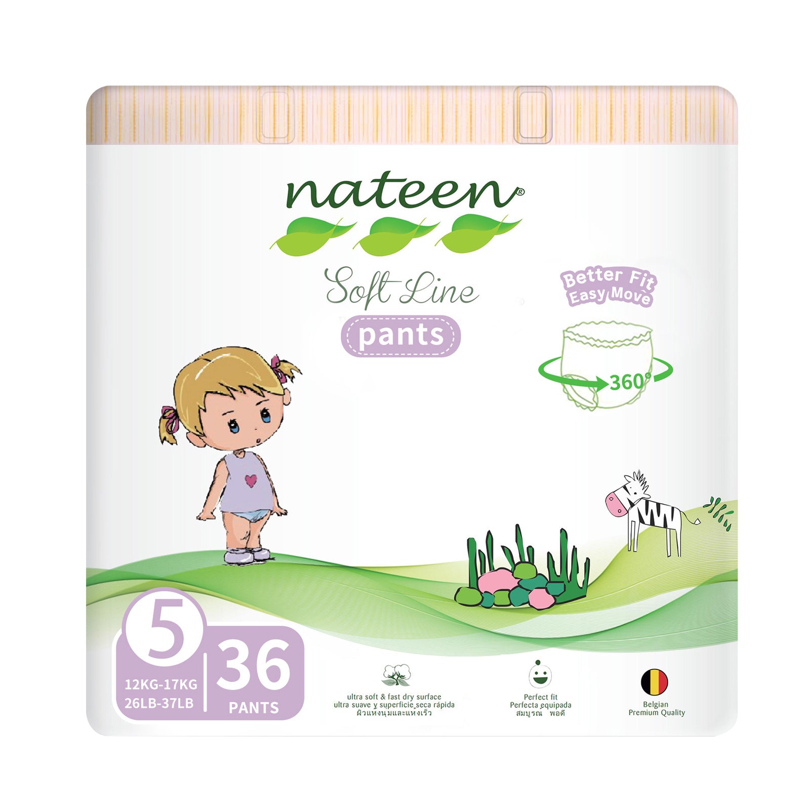 Nateen Soft Line Baby Pants Diapers,Size 5 (12-17kg), X-Large Baby Pull Ups,Diaper Pants,Super Soft and Breathable Baby Diapers Pants