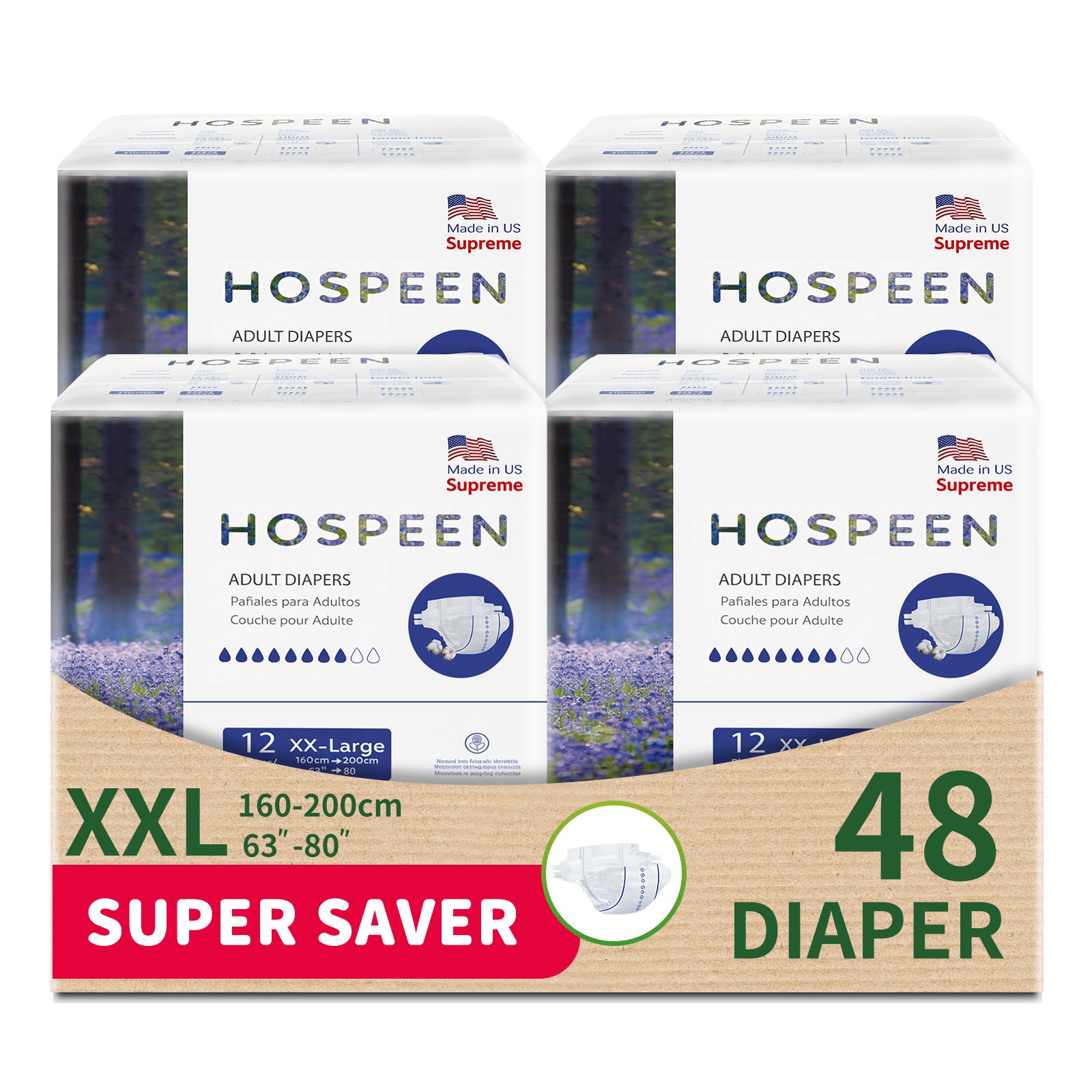 Hospeen Supreme Incontinence Adult Diaper, Size XXL,Waist Size 160-200cm,2100ml Absorbency