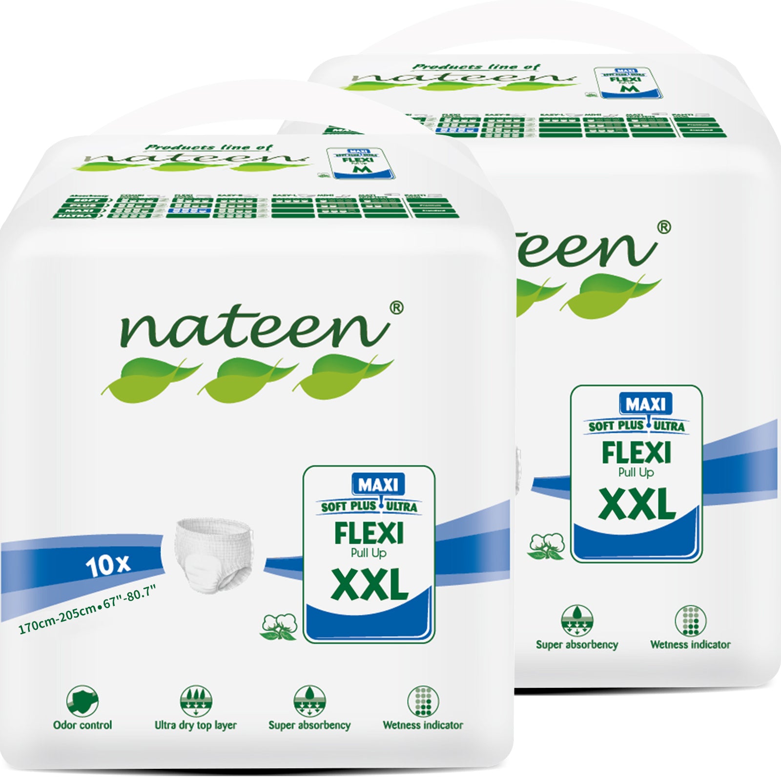 Nateen Flexi Maxi Adult Diapers Pants,Incontinence Night Time Pull Up,XXL,Waist Size 170-205cm,10 Count Adult Pull Ups,Superior Comfort,Excellent Combination of Protection.