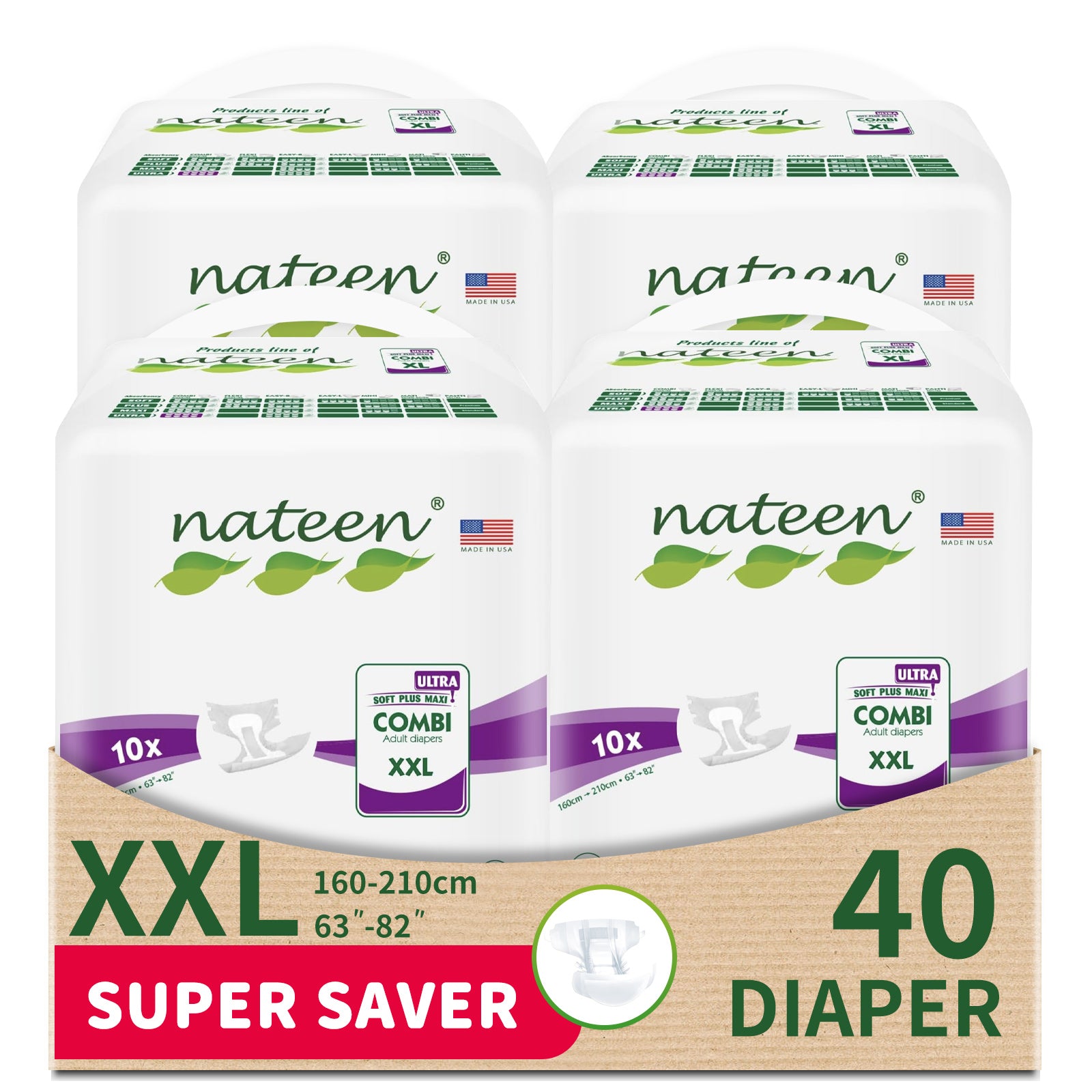 Nateen X-Ultra Incontinence Adult Diaper,XXL,Waist Size 160-210cm,10 Count Adult Diapers,Disposable Underwear for Men&Women,Briefs with Maximum Absorbency, Leak Protection-6000ml Absorbency.