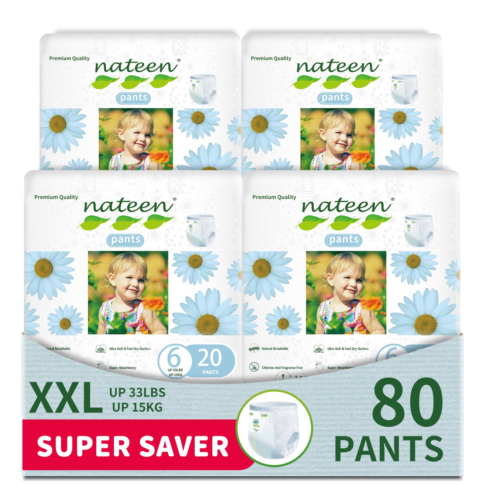 Nateen Premium Care Baby Pants Diapers,Size 6(15+kg), XXL Baby Pull Ups,Super Absorbent,Ultra Thin Baby Diapers Pants.