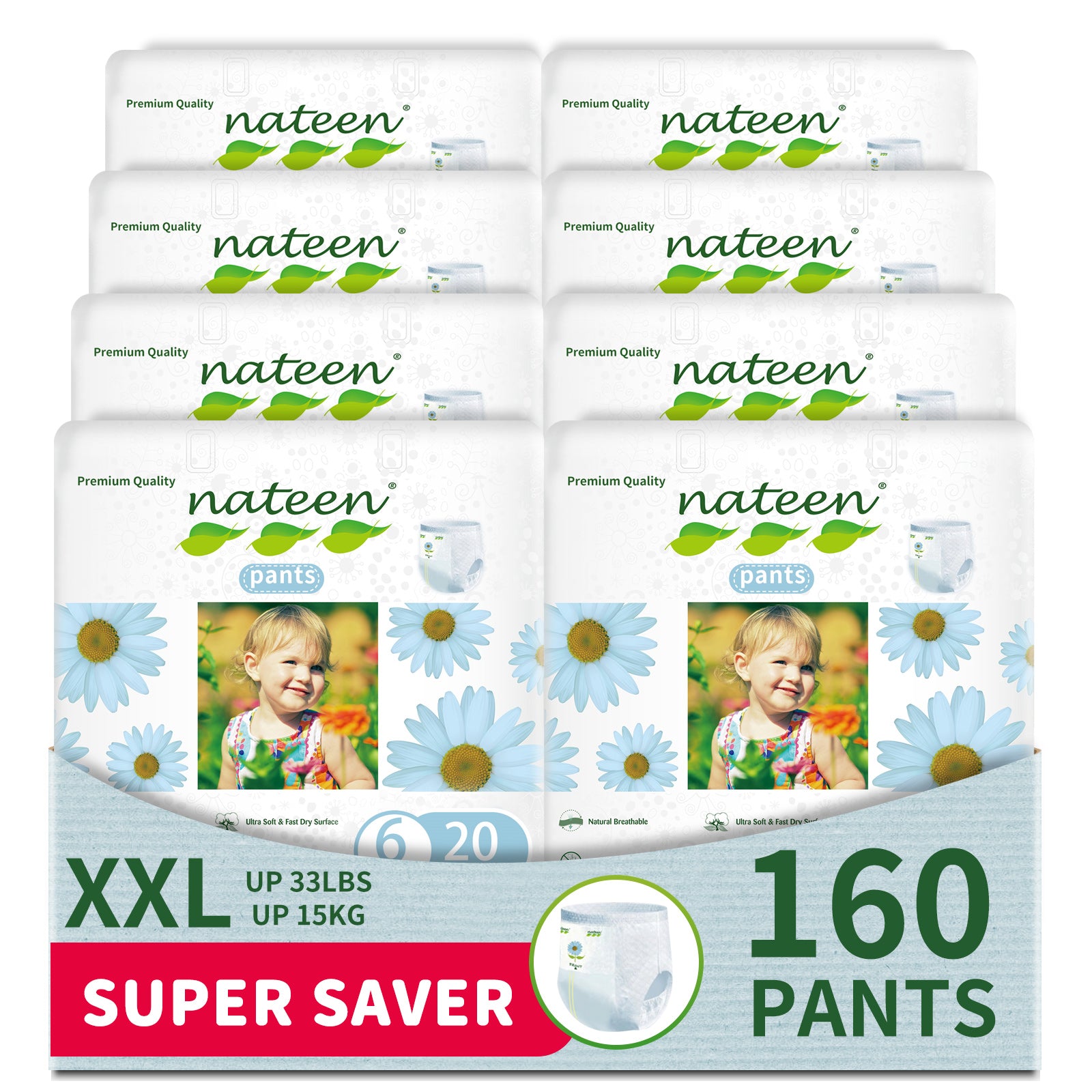 Nateen Premium Care Baby Pants Diapers,Size 6(15+kg), XXL Baby Pull Ups,Super Absorbent,Ultra Thin Baby Diapers Pants.