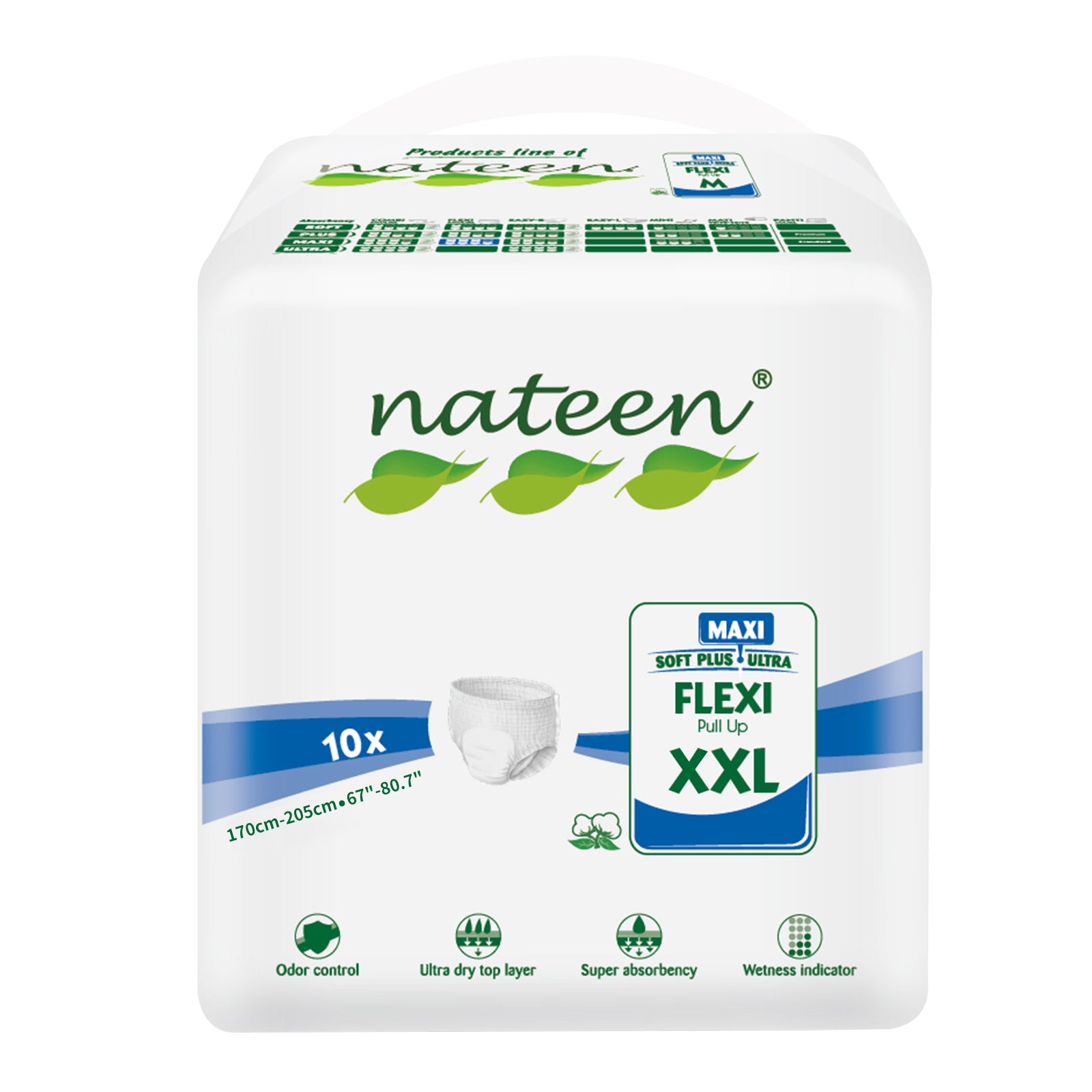 Nateen Flexi Maxi Adult Diapers Pants,Incontinence Night Time Pull Up,XXL,Waist Size 170-205cm,10 Count Adult Pull Ups,Superior Comfort,Excellent Combination of Protection.