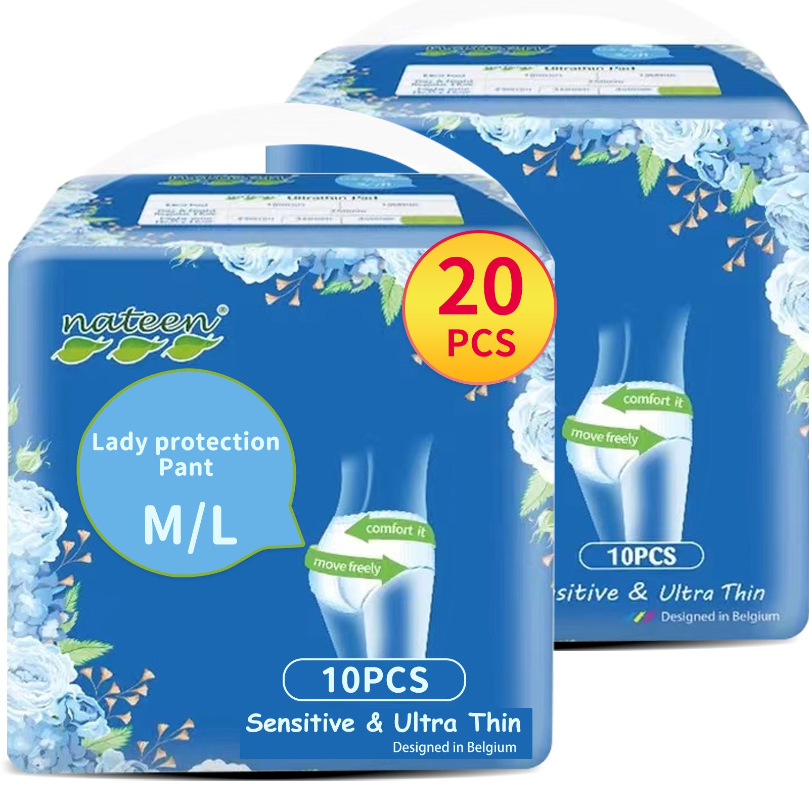 Nateen Disposable Period Pants for Sanitary Protection,10 Count Sanitary Pads Pant Style,Protective Underwear for Women,Medium/Large Pull Ups,Super Guard Short Type.