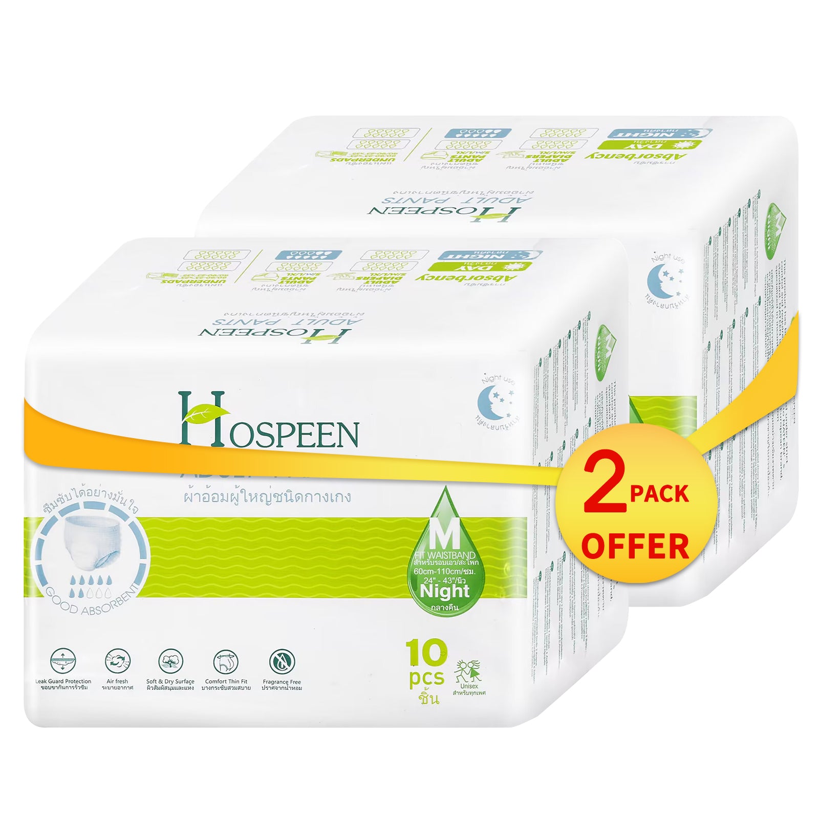 Nateen Hospeen Adult Diapers,Period Pants for Sanitary Protection,Waist Size 60-110cm,Medium, Night Unisex Adult Pull Ups,Panty Style Sanitary Pads for Women,Super Soft Fit.